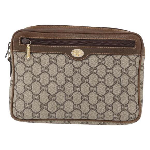 GUCCI GG Plus Supreme Clutch Bag PVC Beige Gold Auth bs31132